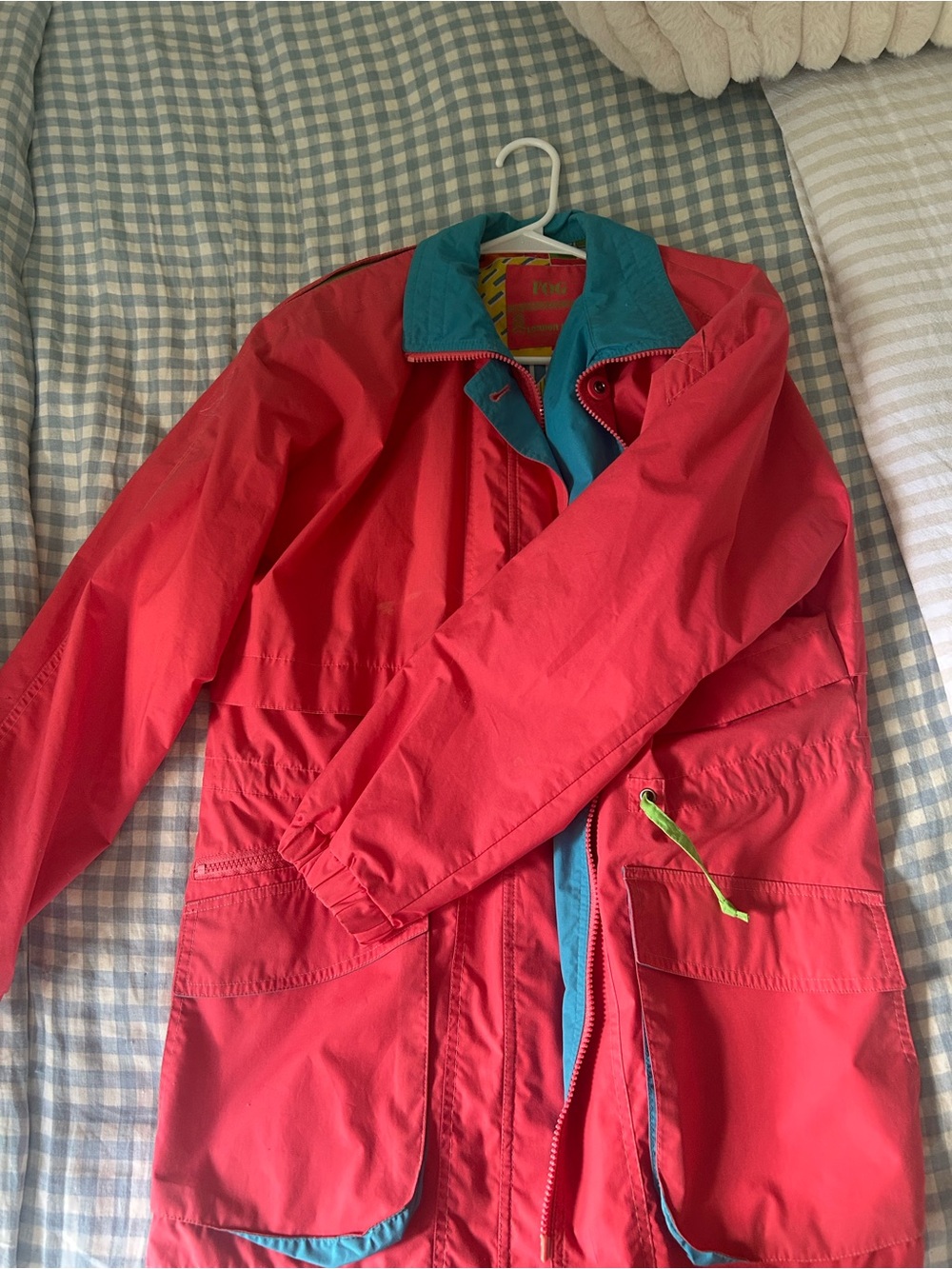 London Fog Pink Windbreaker with Teal Trim